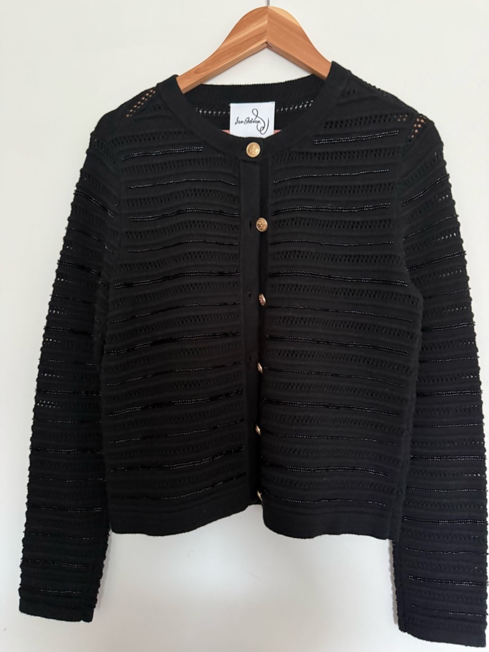 Sam Edelman Black Knit Openwork Button Cardigan